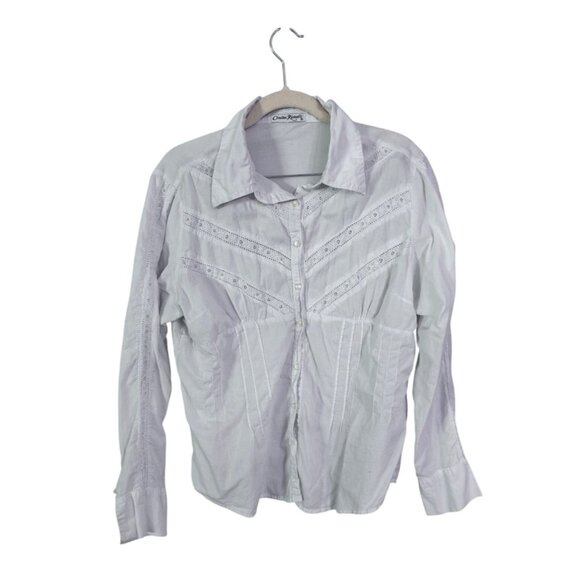 Claudia Richard white button down shirt size L coquette cottage fairy renaissanc - Picture 1 of 6